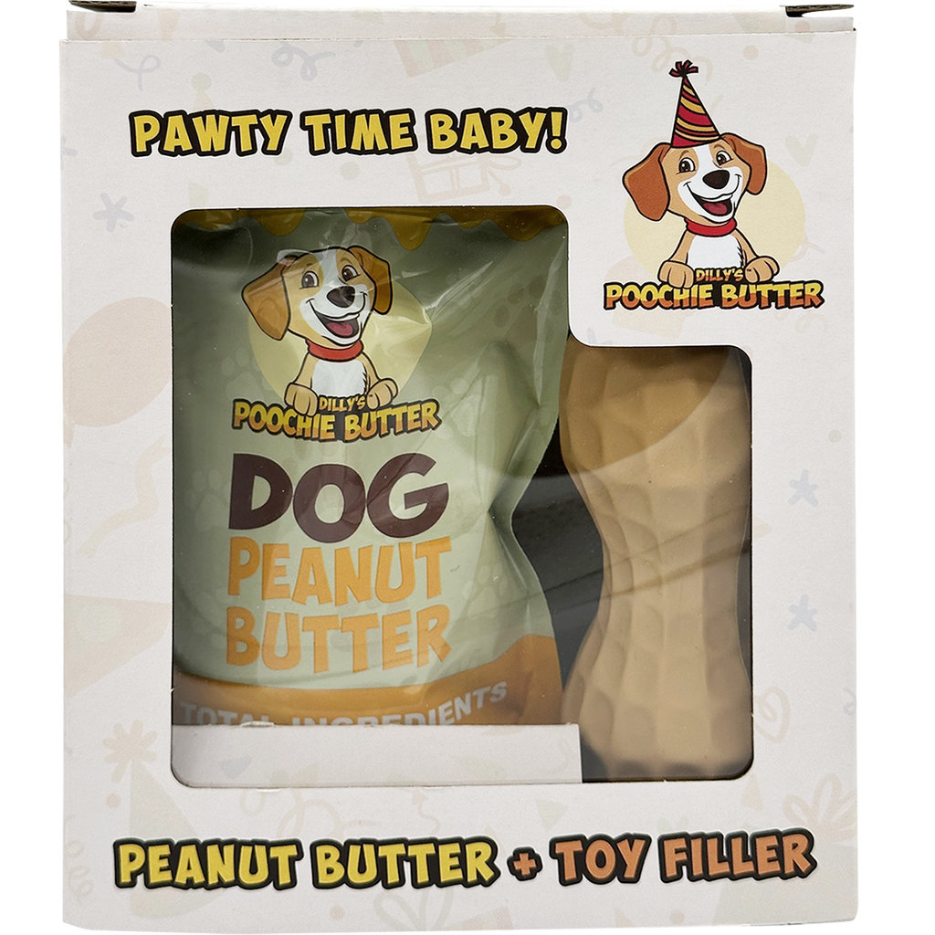 Poochie Butter - Peanut Butter and Natural Rubber Toy - Dog Birthday Bundle - Dog.Dog.Cat.