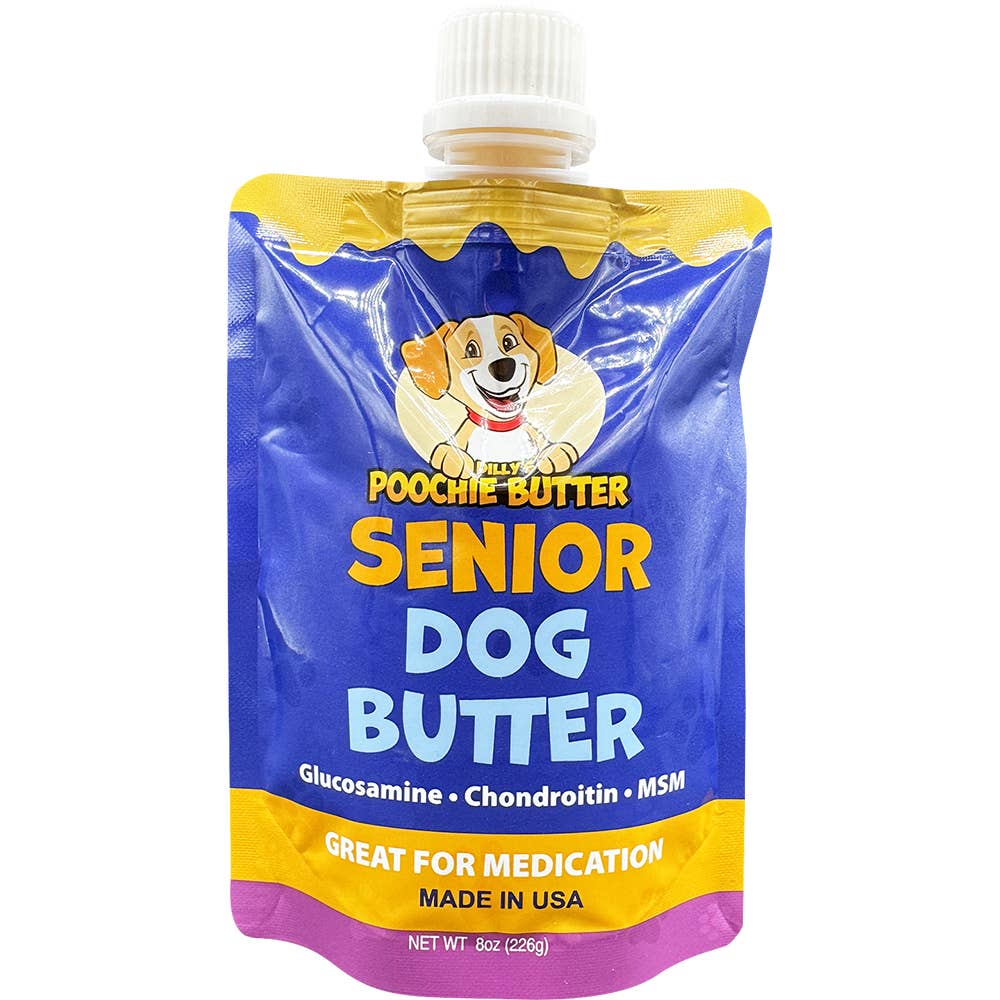 Poochie Butter - 8oz Senior Dog Peanut Butter Squeeze Pack - Dog.Dog.Cat.