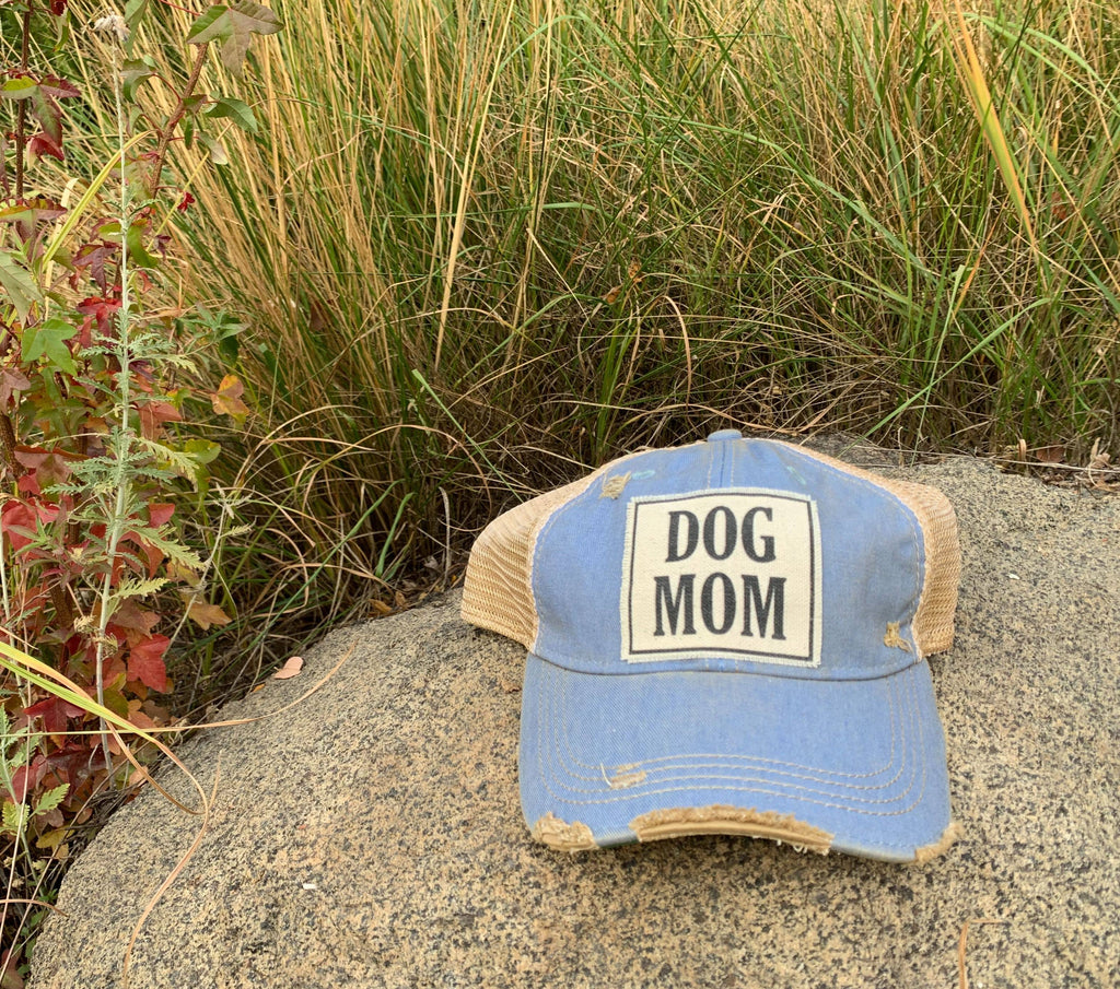 Dog Mom Distressed Trucker Hat Baseball Cap - Dog.Dog.Cat.