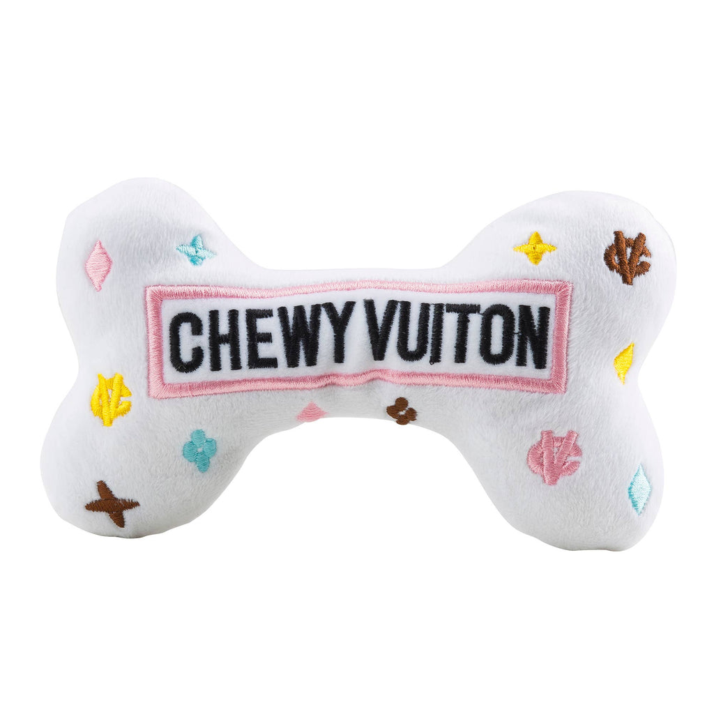 White Chewy Vuiton Bones Squeaker Dog Toy: Small / Mini - Dog.Dog.Cat.