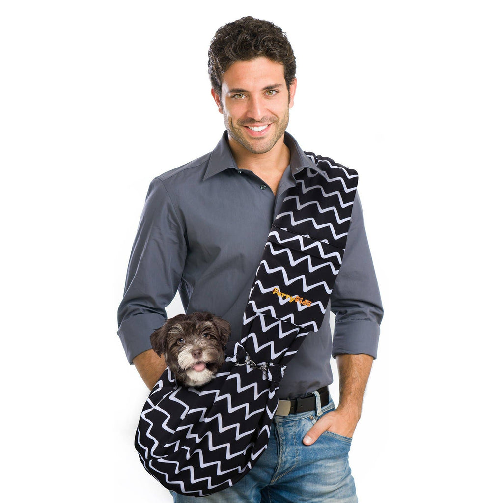 Furry Fido Pet Supplies - Furry Fido Chevron Black Adjustable Pocket Pet Sling - Dog.Dog.Cat.