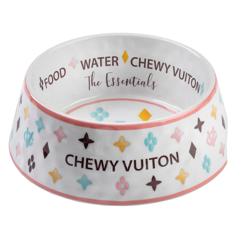 White Chewy Vuiton Dog Bowl - 3 Sizes!! Dog Food Bowl - Dog.Dog.Cat.