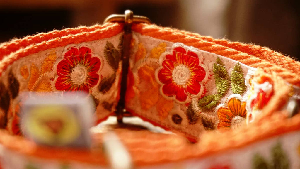 hundsfutter - Individual orange necklace with floral design. - Dog.Dog.Cat.