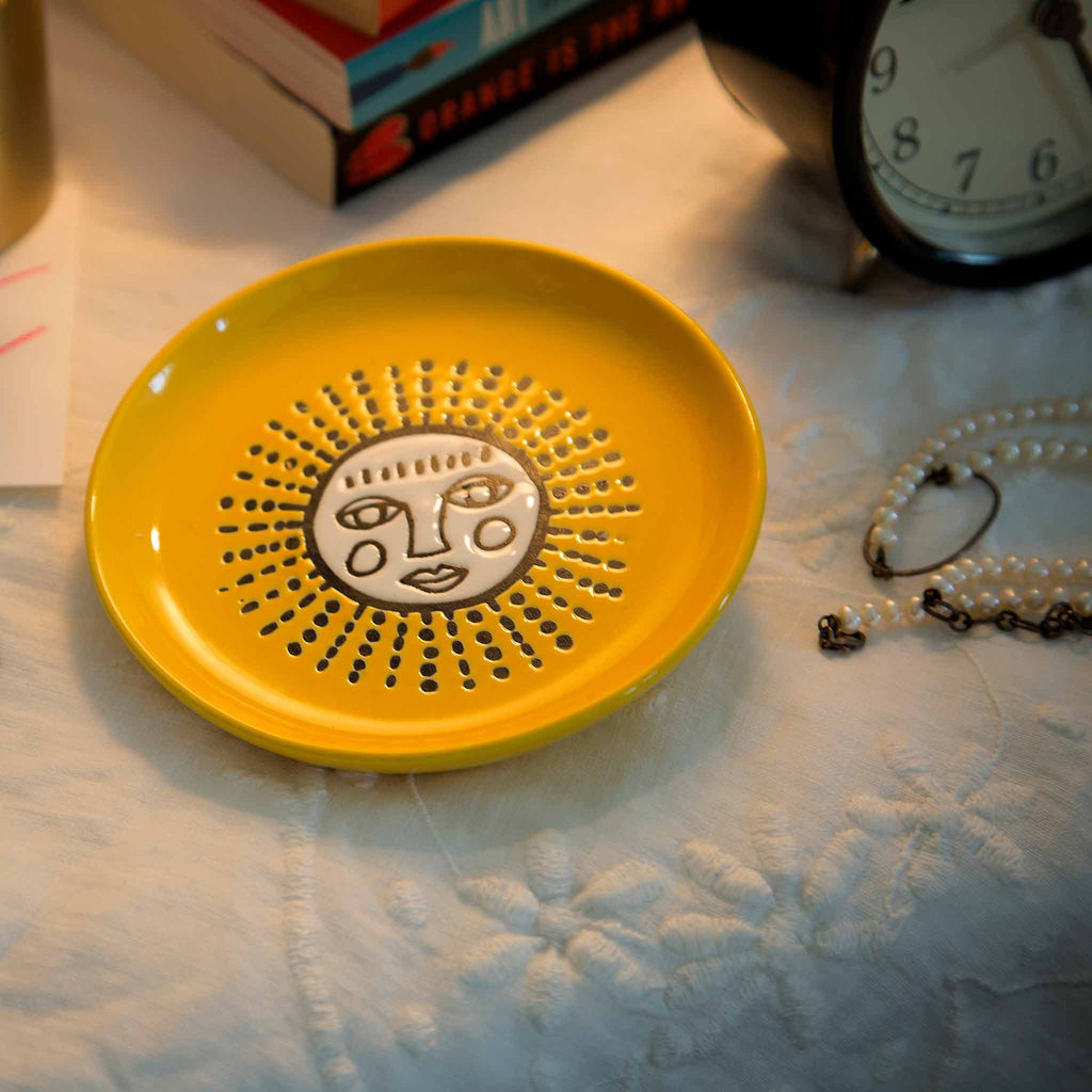 Speckle and Spot by Ore’ Originals - Mini Pet Bowl  or Coaster | Yellow Sun - Dog.Dog.Cat.