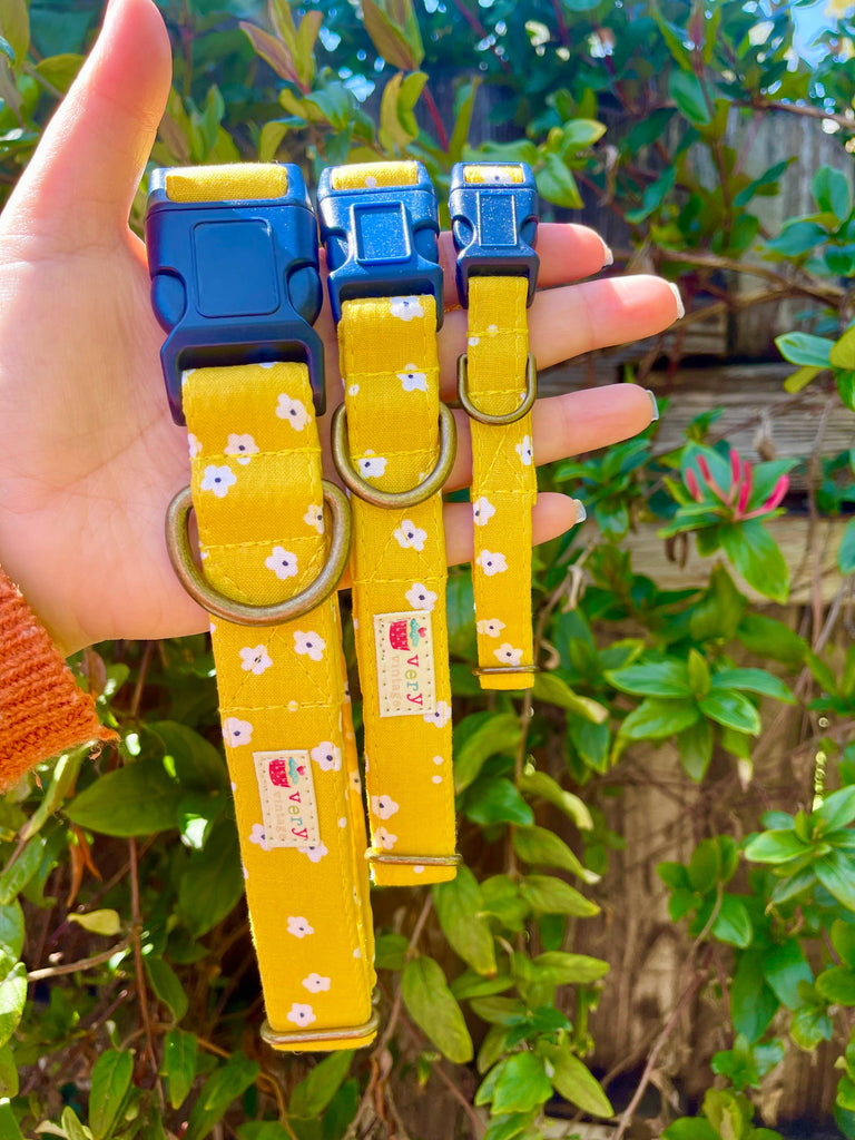 Yellow Dog Collar Floral Print Summer Pet Collar Handmade US - Dog.Dog.Cat.