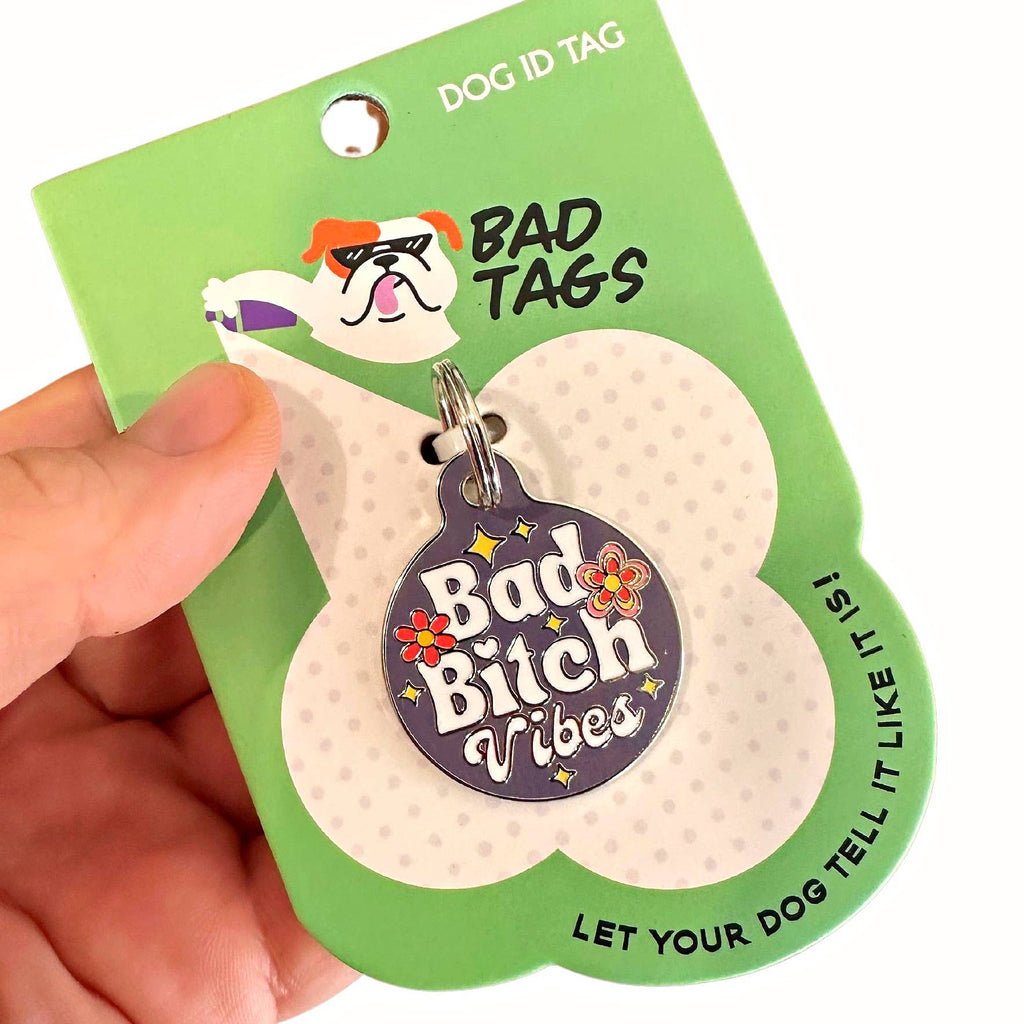 Bad Bitch Vibes - Personalized Dog ID Tag w/ Scannable Code - - Dog.Dog.Cat.