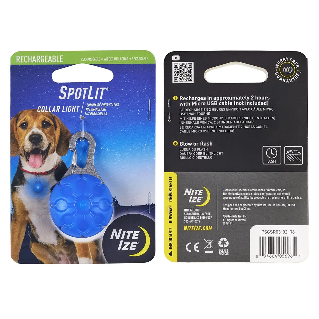 Nite Ize SpotLit® Rechargeable Collar Light - Blue - Dog.Dog.Cat.