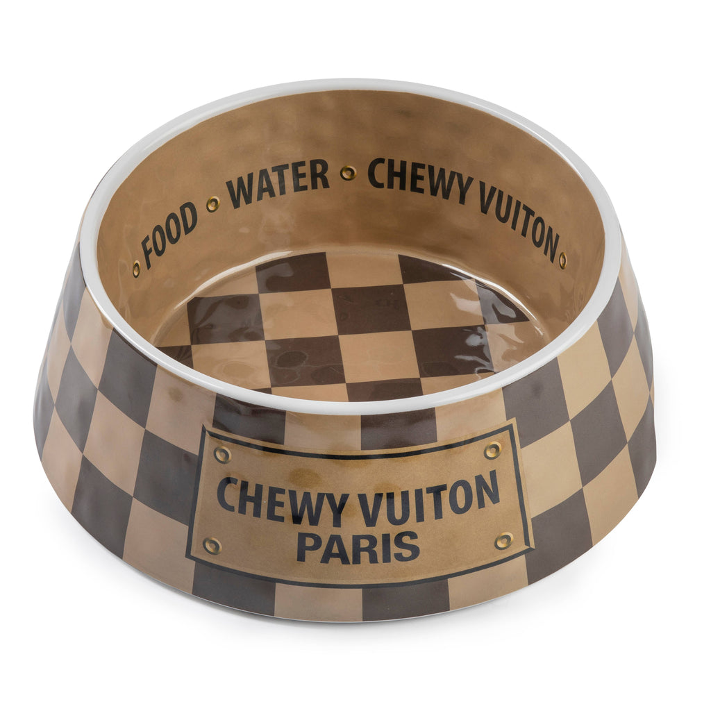 Checker Chewy Vuiton Bowl Dog Bowls  Multiple sizes to choose from. - Dog.Dog.Cat.