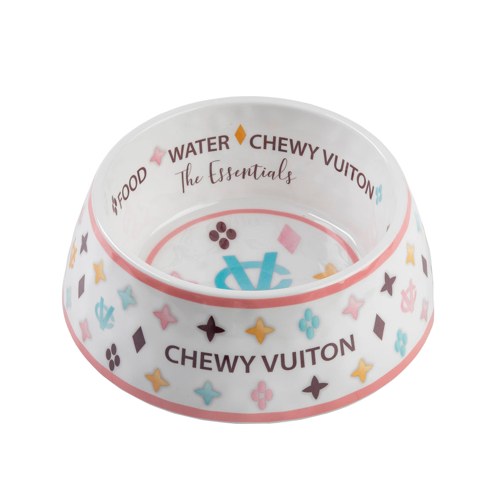White Chewy Vuiton Dog Bowl - 3 Sizes!! Dog Food Bowl - Dog.Dog.Cat.