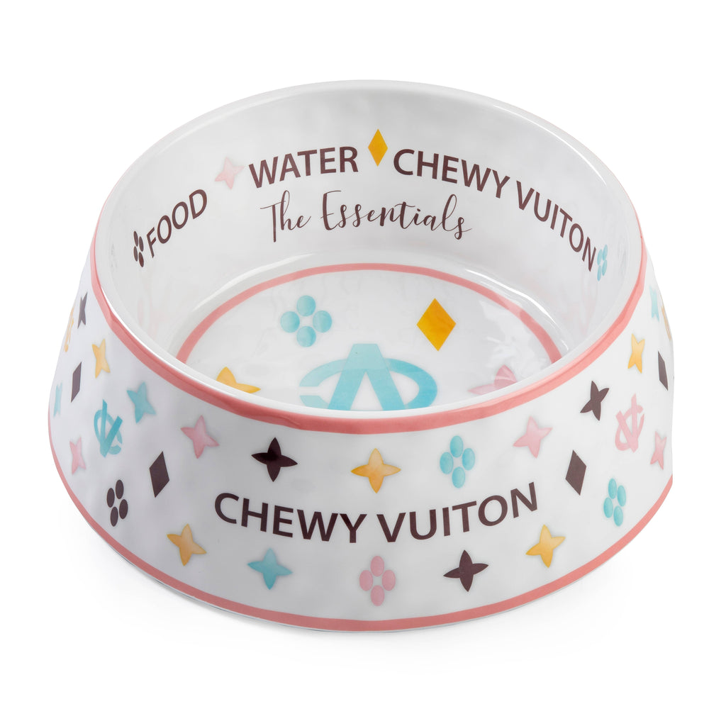 White Chewy Vuiton Dog Bowl - 3 Sizes!! Dog Food Bowl - Dog.Dog.Cat.