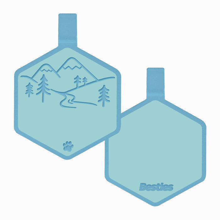 Besties Pets - Mountain Adventure Silicone Dog ID Tag: Sky Blue