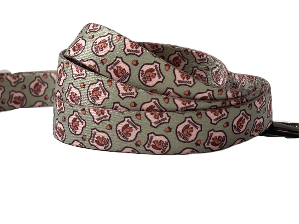 Very Vintage Designs - Squirrel Patrol - Green Squirrel Recycled Collar & Leash - Dog.Dog.Cat.