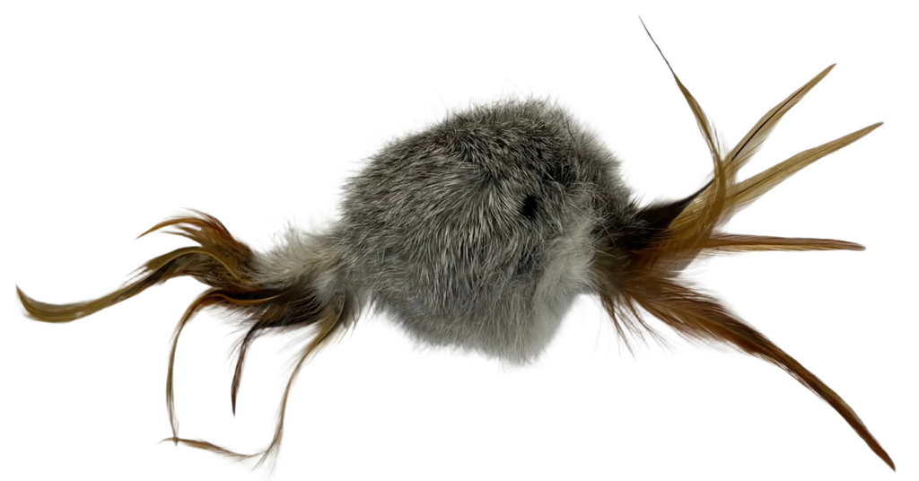 Rabbit Fur Cat Toys -  "Double Trouble" Ball of real Fur Shaped with Real Feathers from both ends. - Dog.Dog.Cat.