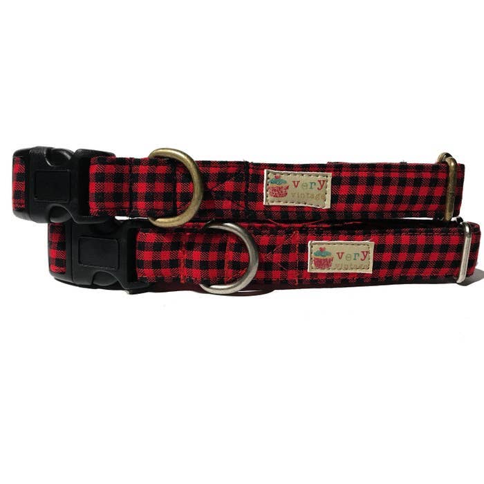 Plaid Dog Collar Red Buffalo Check Winter Style Handmade USA - Dog.Dog.Cat.