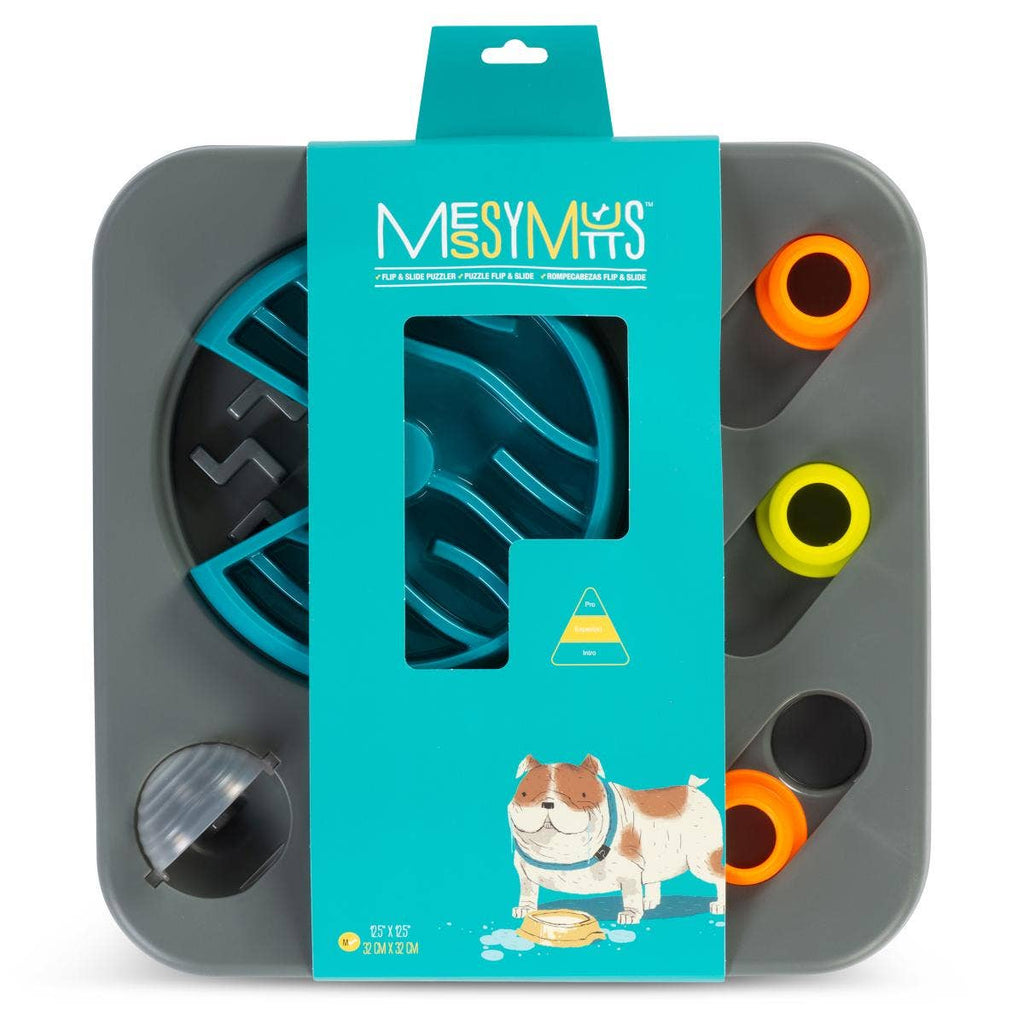 Messy Mutts Flip'n Slide Puzzler, Medium, 12.5" x 12.5",Grey - Dog.Dog.Cat.