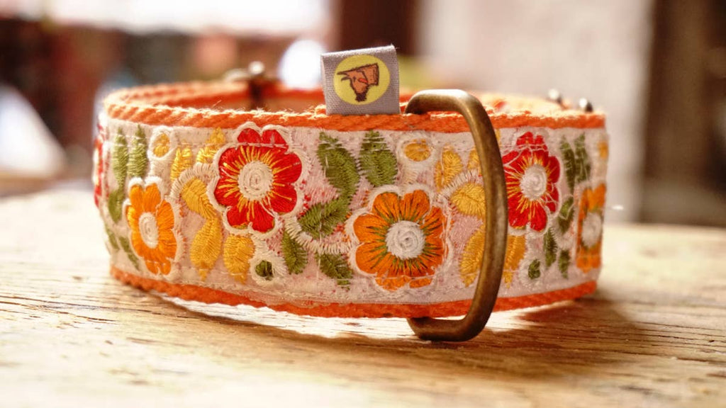 hundsfutter - Individual orange necklace with floral design. - Dog.Dog.Cat.