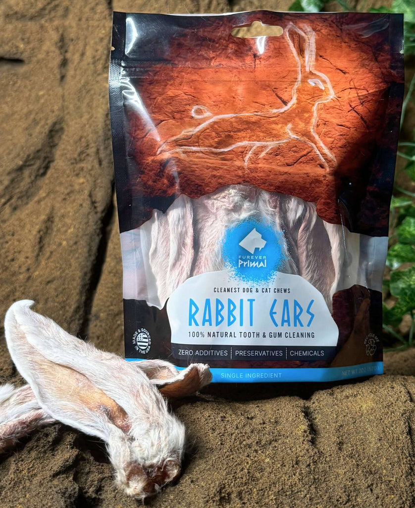 Rabbit Ears Natural 1 Ingredient - Furever Primal - Bag of 15 Dog/Cat Chew - Dog.Dog.Cat.