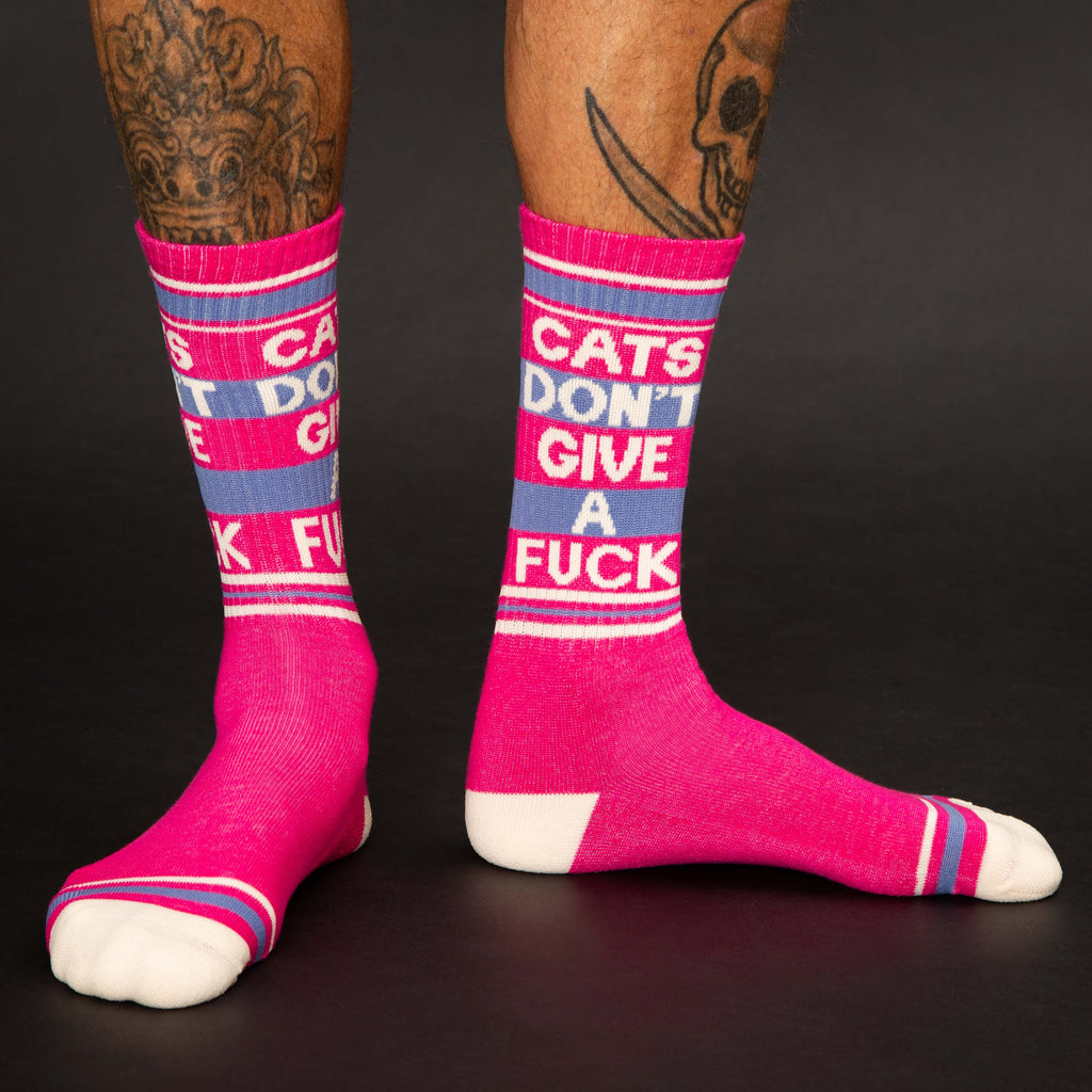 Cats Don't Give A Fuck Gym Crew Socks - Dog.Dog.Cat.