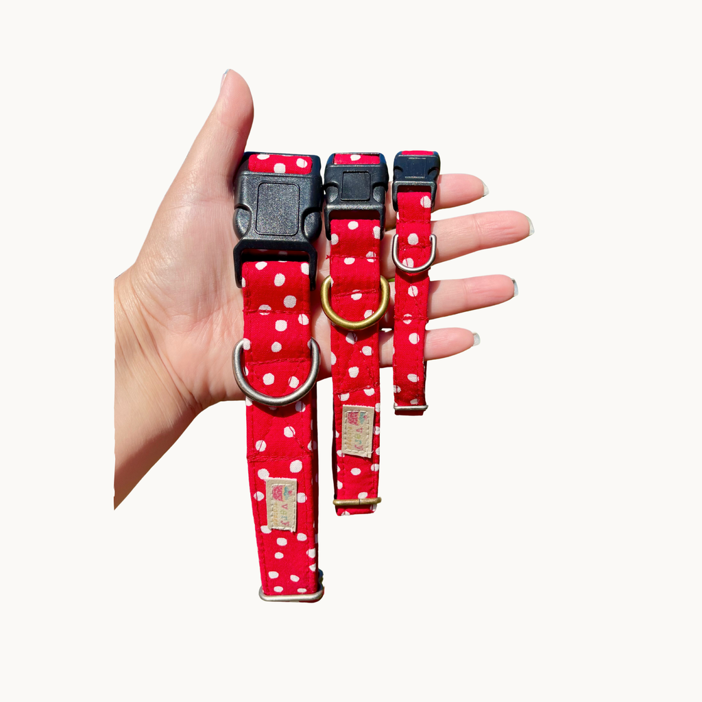 Red Dog Collar Polka Dot Retro Style Pet Collar Handmade USA - Dog.Dog.Cat.