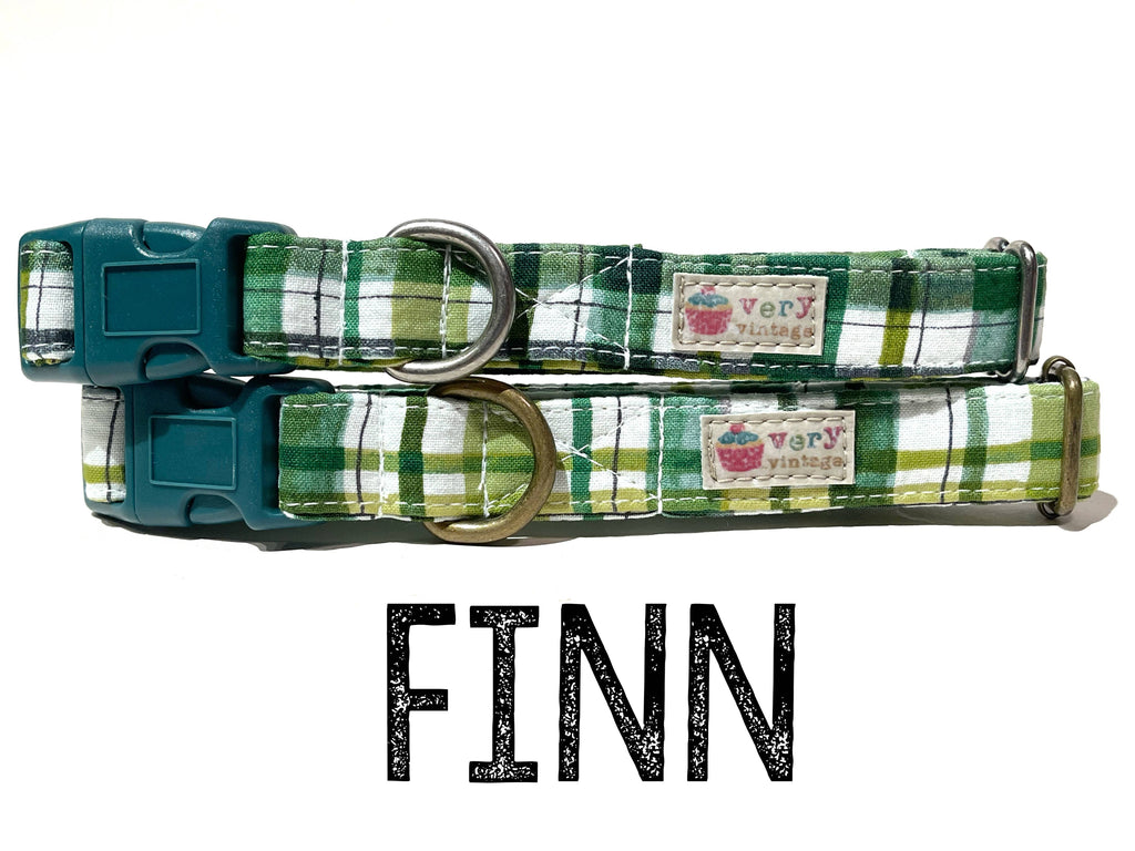 Finn - Green Plaid Organic Cotton Dog & Cat Collars - Dog.Dog.Cat.