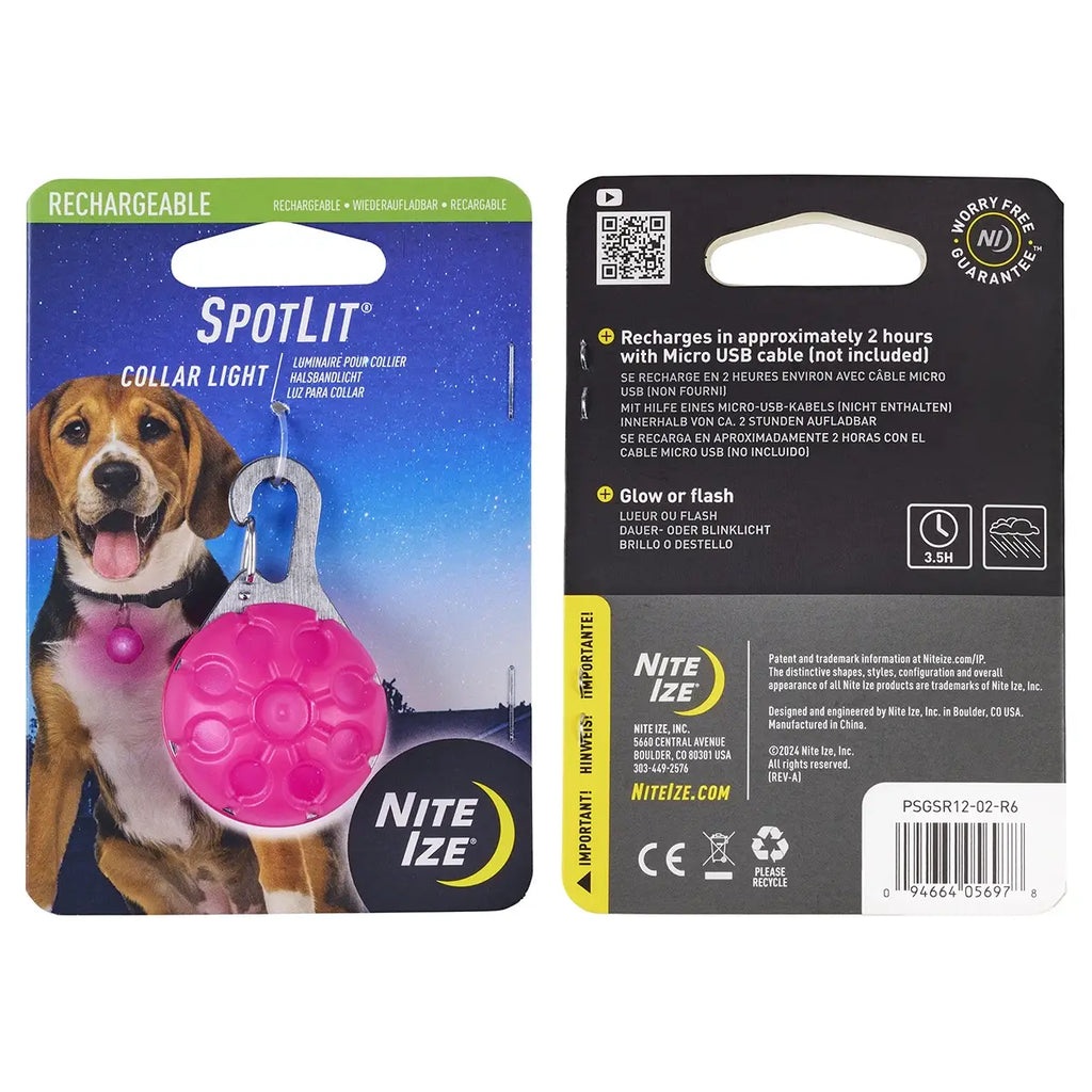 Nite Ize SpotLit® Rechargeable Collar Light - Pink - Dog.Dog.Cat.