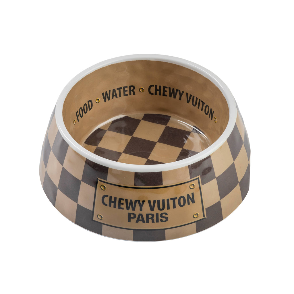 Checker Chewy Vuiton Bowl Dog Bowls  Multiple sizes to choose from. - Dog.Dog.Cat.