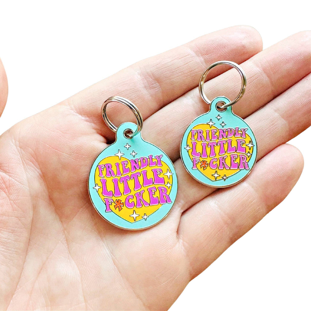 Friendly Fucker - Funny Dog ID Tag with Scannable QR Code - - Dog.Dog.Cat.