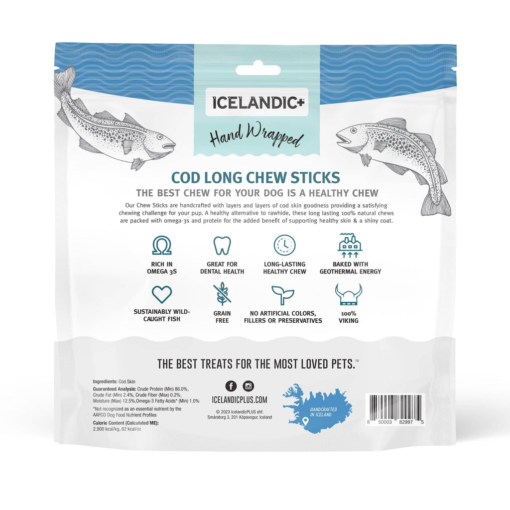 Icelandic+ Hand Wrapped Cod Skin Chew Sticks - 10" Long & 5" Short Assorted Packs - Dog.Dog.Cat.