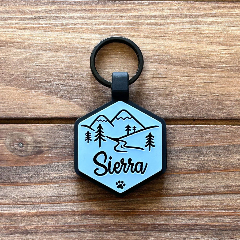 Besties Pets - Mountain Adventure Silicone Dog ID Tag: Sky Blue - Dog.Dog.Cat.