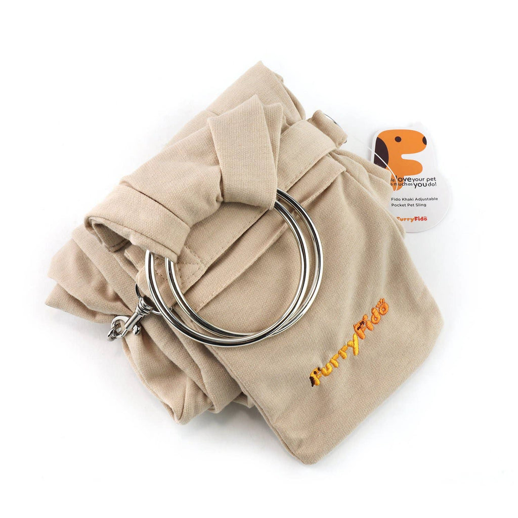 Furry Fido Pet Supplies - Furry Fido Khaki Adjustable Pocket Pet Sling - Dog.Dog.Cat.