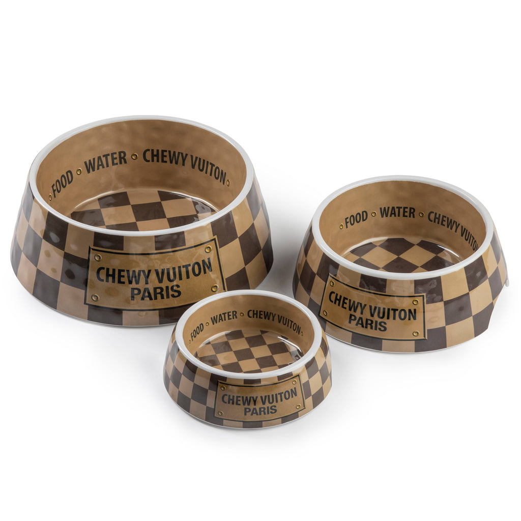 Checker Chewy Vuiton Bowl Dog Bowls  Multiple sizes to choose from. - Dog.Dog.Cat.