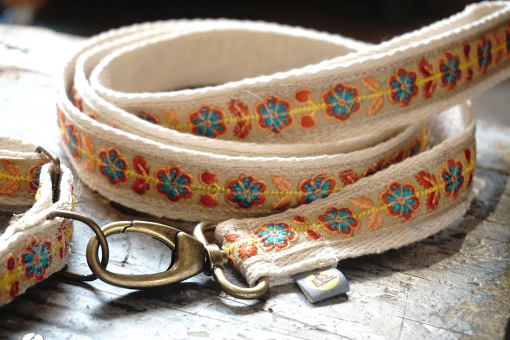 hundsfutter - Fine natural cotton collar for summer with leash - Dog.Dog.Cat.