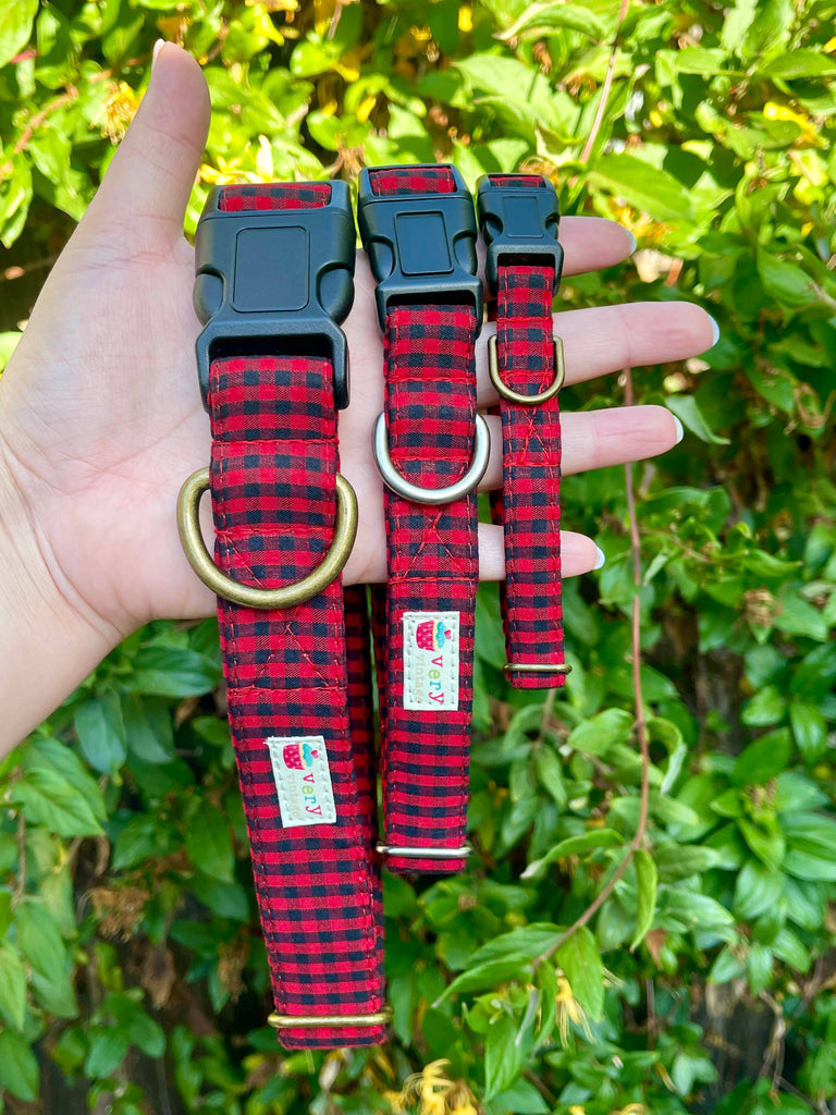 Plaid Dog Collar Red Buffalo Check Winter Style Handmade USA - Dog.Dog.Cat.
