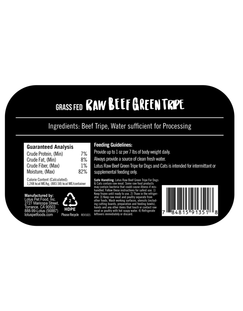 Lotus Dog or Cat Raw Grain Free Beef Tripe - Dog.Dog.Cat.