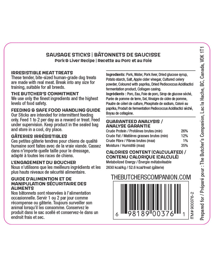 The Butcher's Companion Sausage Sticks - Dog.Dog.Cat.