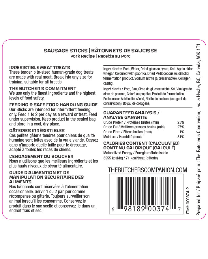 The Butcher's Companion Sausage Sticks - Dog.Dog.Cat.