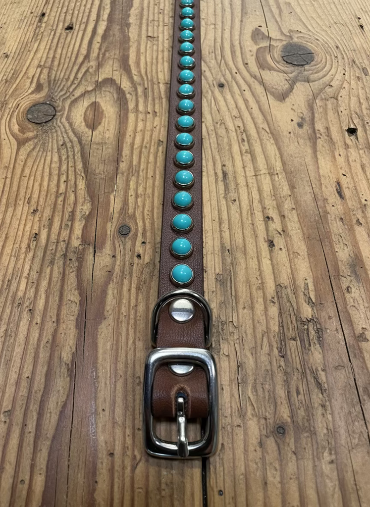 RN Design Dog Collar Chestnut / Turquoise 1/2" Width - Dog.Dog.Cat.