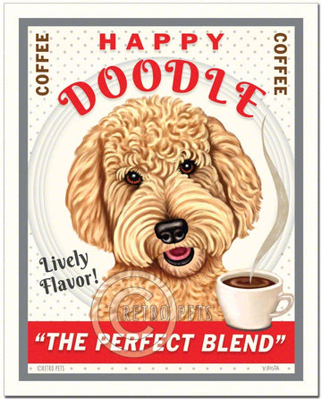 C-119  8x10 Art Print, Goldendoodle "Happy Doodle Coffee" - Dog.Dog.Cat.