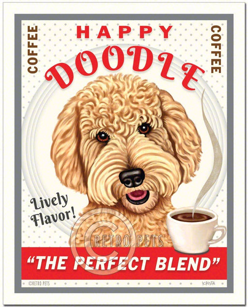 C-119  8x10 Art Print, Goldendoodle "Happy Doodle Coffee"