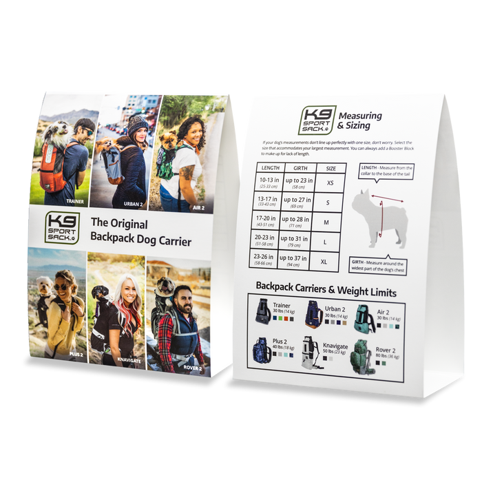 K9 Sport Sack Carrier Informational Table Tent (5"x7")