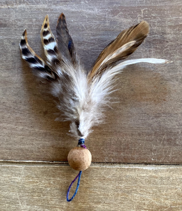 Cat-fishing Lure, Natural Cork and Rooster Feathers