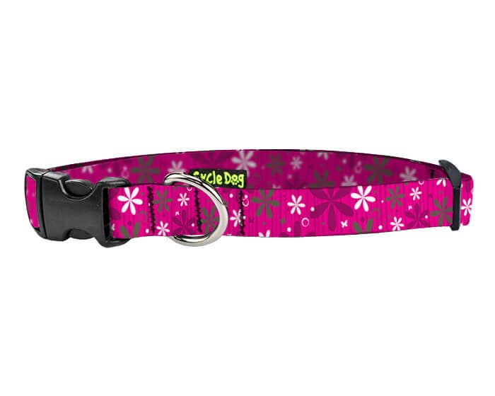 Cycle Dog - Small Ecoweave-Hot Pink Retro Flowers Dog Collar