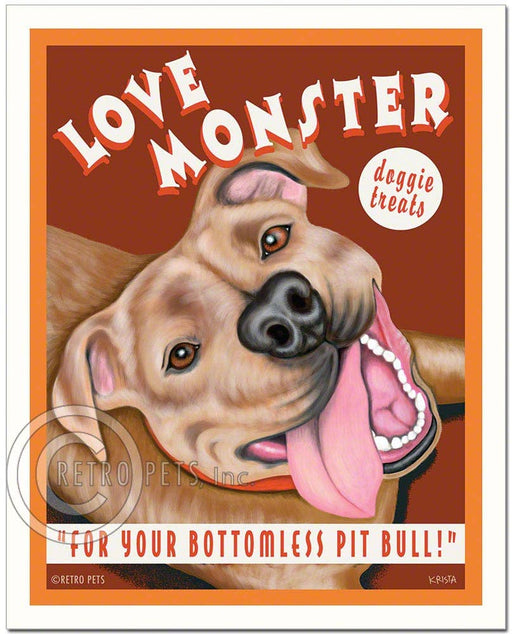 T-102  8x10 Print, Pitbull Terrier "Love Monster, Red/Brown"