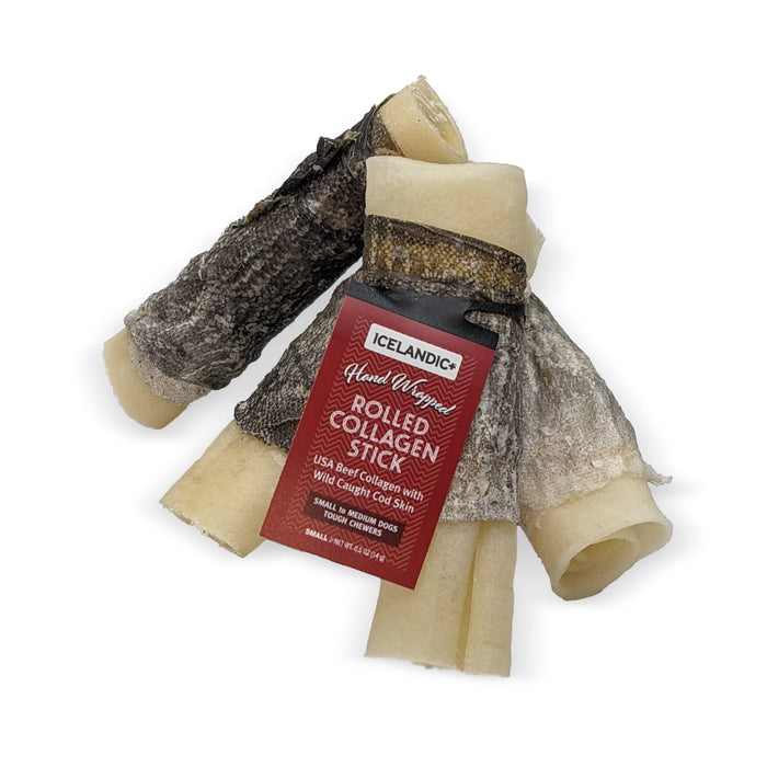 Icelandic+ Beef Collagen Rolled Stick Cod Skin 4" Dog Treat