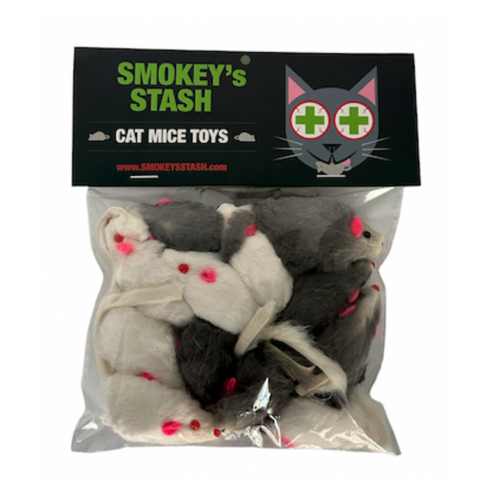 Smokey's Stash Rabbit Fur Mouse Cat Toy 12 per Pack