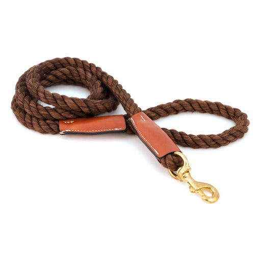 Cotton Rope Leash with Leather Accents Medium 1/2"