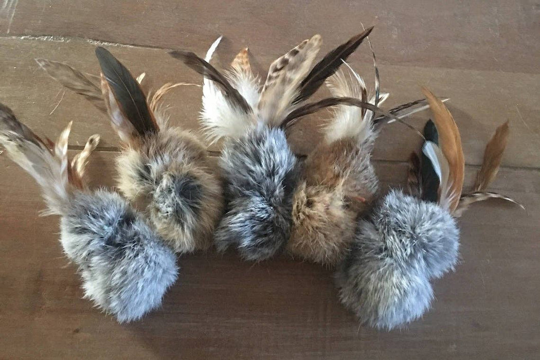 Natural Rabbit Fur & Feathers, Handmade Cat Toys, Birbits